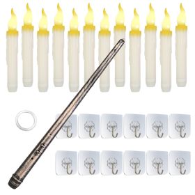 12Pcs Flameless Floating Candles LED Magic Hanging Candle Light Battery Operated Flickering Warm Light Window Candle With Magic Wand Remote for Hallow (Option: Warm)
